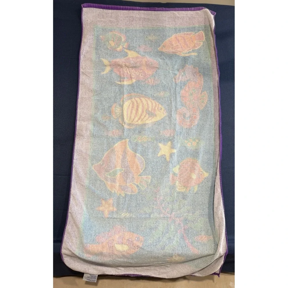 Vintage Seaside Beach Towel Rainbow Fish Tropical 90s 29x58 Seahorse Ocean